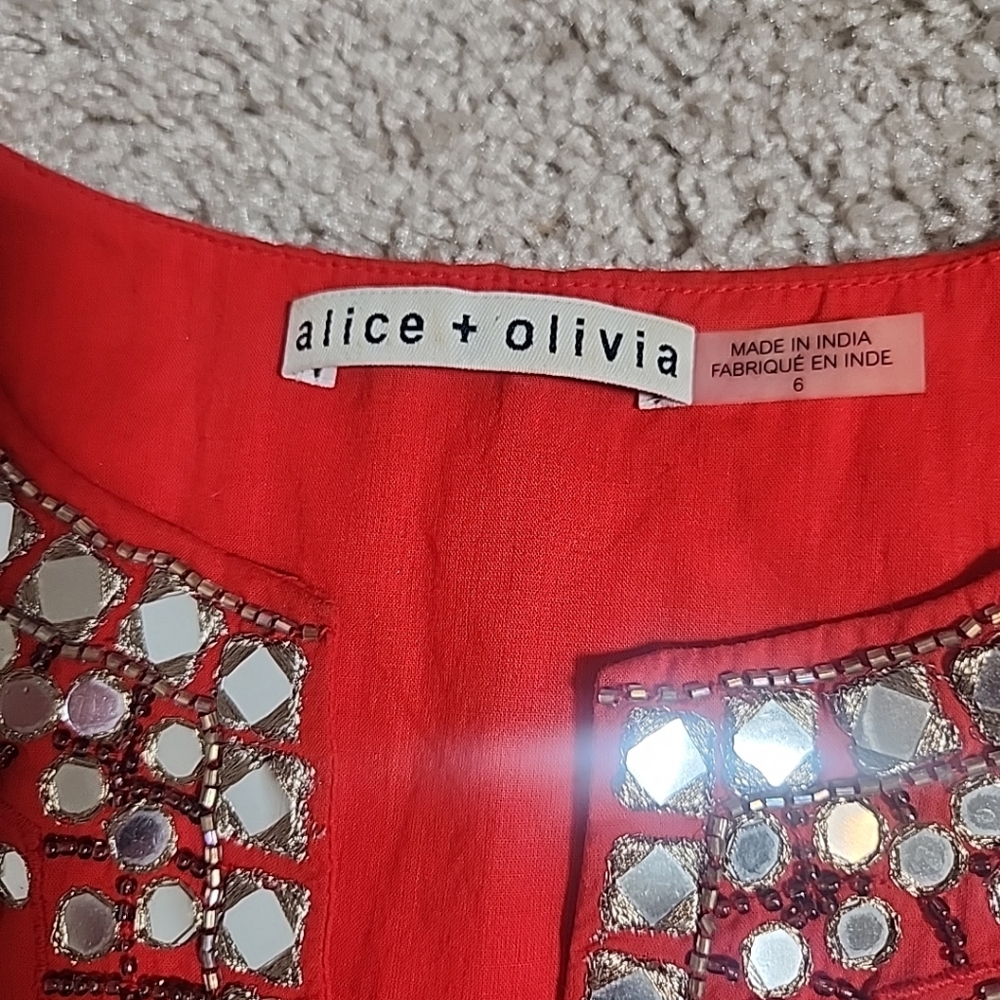 Alice + Olivia Red Mirror Detail Dress Women’s S Boho Chic - Picture 9 of 12